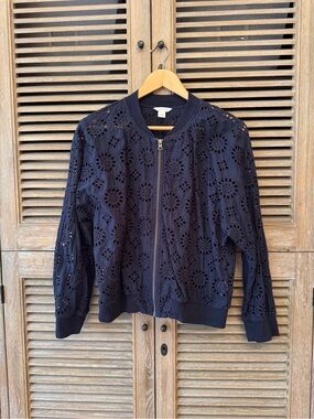 Caslon Navy Eyelet Lace Bomber Jacket NWOT